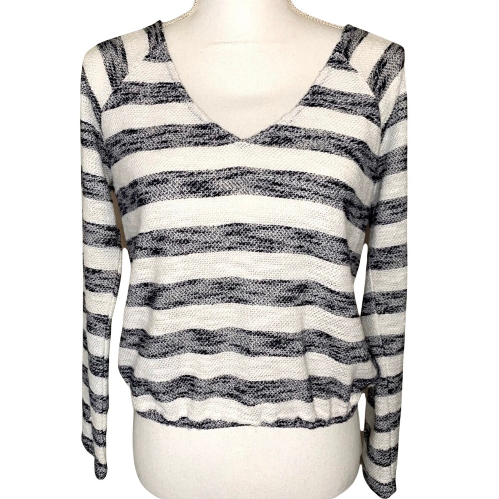 Sanctuary Sweater Women Navy Blue White Stripe Textured V-Neck Size Small
